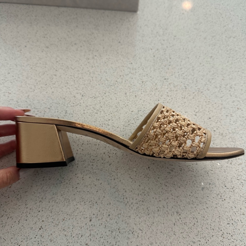Jimmy Choo Minea 45 Woven Raffia slide heeled Sandals in Barley. Size 39.5 EU - Picture 6 of 14